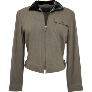New Dana B and Karen Wool Blend‎ Military Jacket Olive Velvet Collar Size 10